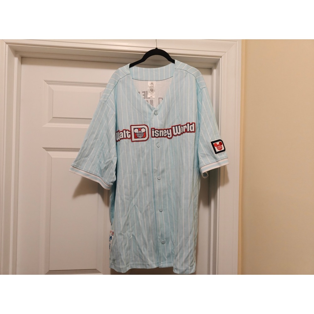 Disney Walt Disney World Baseball Jersey Mens 3XL Blue Pinstripe Est 71